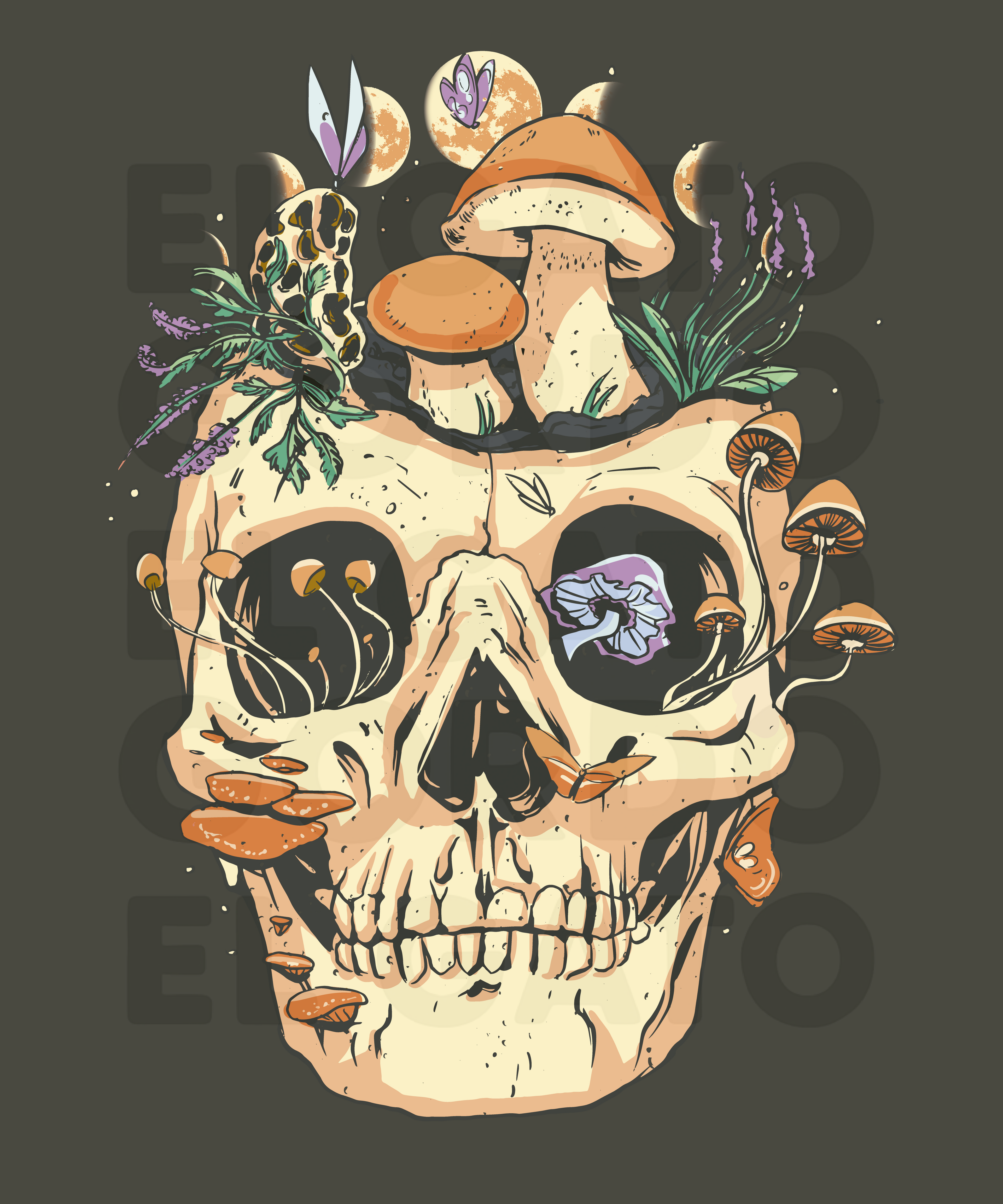 Skull With Mushrooms